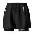 thumbnail image 1 of Ashyfjp Mens Swim Shorts Casual Solid Color Elastic Drawstring Waist Swim Trunks with Double Layer Trendy Mens Shorts, Black, XL, 1 of 5
