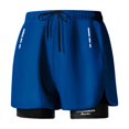 thumbnail image 1 of Ashyfjp Mens Swim Shorts Casual Solid Color Elastic Drawstring Waist Swim Trunks with Double Layer Trendy Mens Shorts, Blue, XL, 1 of 2