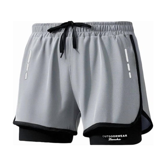 Ashyfjp Mens Swim Shorts Casual Solid Color Elastic Drawstring Waist Swim Trunks with Double Layer Trendy Mens Shorts, Gray, XL