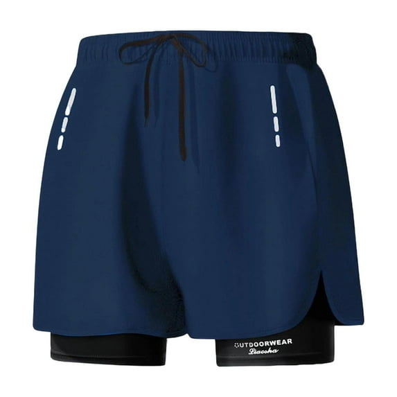 Ashyfjp Mens Swim Shorts Casual Solid Color Elastic Drawstring Waist Swim Trunks with Double Layer Trendy Mens Shorts, Navy, XL