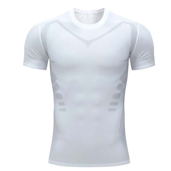 Shiyifun Mens Tops Short Sleeved Tight Fitting Running Breathable Sweat Wicking Quickly Drying T-shirts Top for Body Shape, White, XL