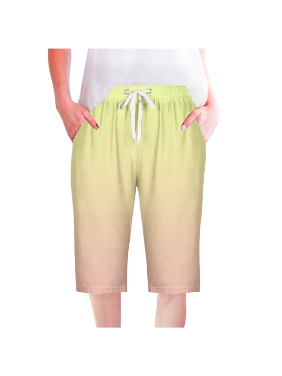 Shorts for Women Casual Gradient Elastic Drawstring Waist Bermuda Shorts with Pockets Womens Trendy Comfortable Short Pants, Size S-XXL