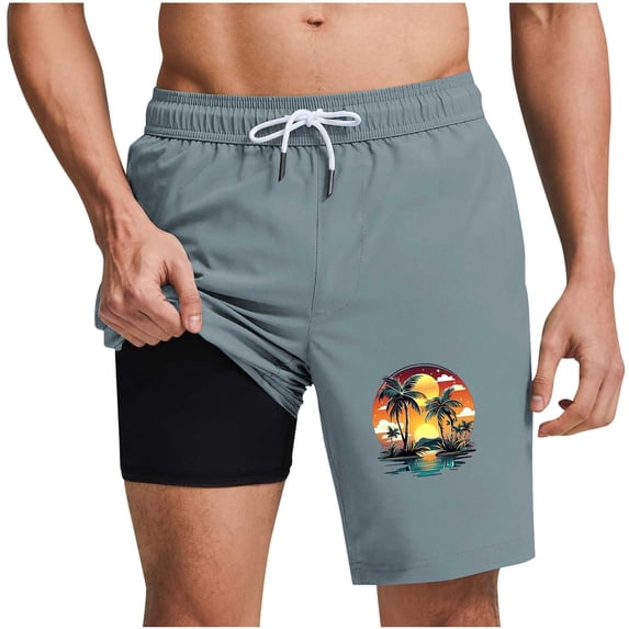 Ashyfjp Summer Shorts for Men, Gradient Print Elastic Waist Drawstring Short Pants with Pockets and Double-Layer, Trendy Casual Shorts for Men, Navy, S