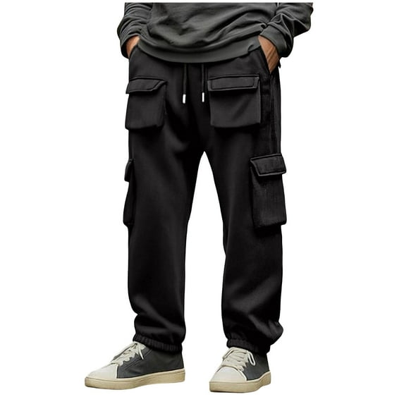 Ashyfjp Sweatpants for Men Fashion Solid Color Multi Pocket Cargo Pants with Drawstring Waist and Ribbed Cuffs, Ideal for Daily Use and Workout, Size S-3XL