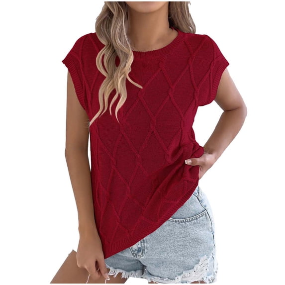 Ashyfjp Tops for Women Trendy, Womens Crochet Knit Tank Tops Sleeveless V Neck Blouse, Loose Fit Breathable Summer Shirts, Wine, XL