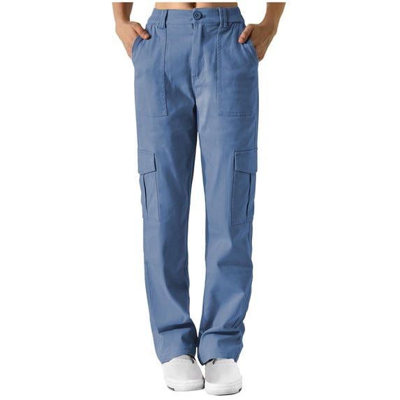 Ashyfjp Womens Cargo Pants Solid Color Relaxed Long Pants with Side Elastic Waist and Multiple Pockets Trendy for Work and Outdoor Activities, Size M-XXL
