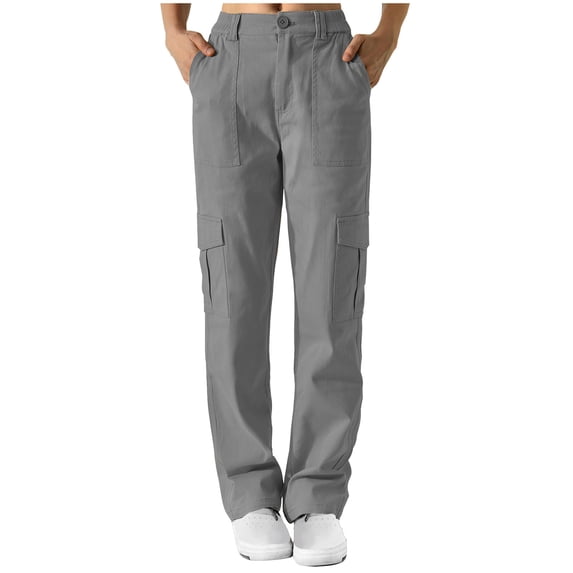 Ashyfjp Womens Cargo Pants Solid Color Relaxed Long Pants with Side Elastic Waist and Multiple Pockets Trendy for Work and Outdoor Activities, Size M-XXL