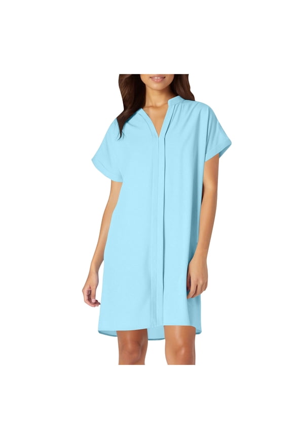 Womens Dresses Casual Solid Color Short Sleeve Keyhole Neck Shift Shirt Dresses Ideal for Office and Summer Daily Wear, Size S-XXL