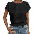 thumbnail image 1 of Shiyifun Womens Loose-Fit Ribbed Ruffled T-shirt Crew Neck Short Sleeve Top, Soft Stretchy Basic Tee for Daily Wear, Black, S, 1 of 5
