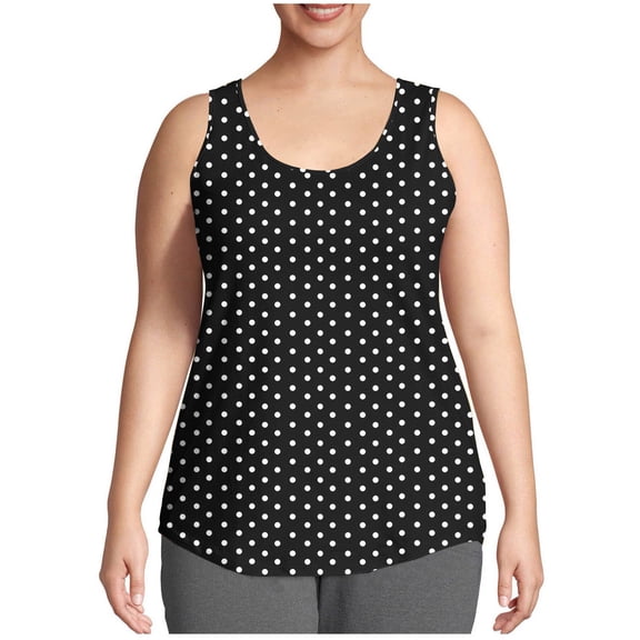 Ashyfjp Womens Plus Tops Casual Polka Dots Printed Sleeveless Round Neck Blouses Comfortable Versatile Tank Tops for Women, Size L-5XL
