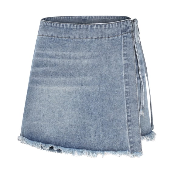 Ashyfjp Womens Shorts Casual Fashion Solid Color Zipper-Fastening Denim A-Line Skirt-Shorts with Pocket, Light Blue, M