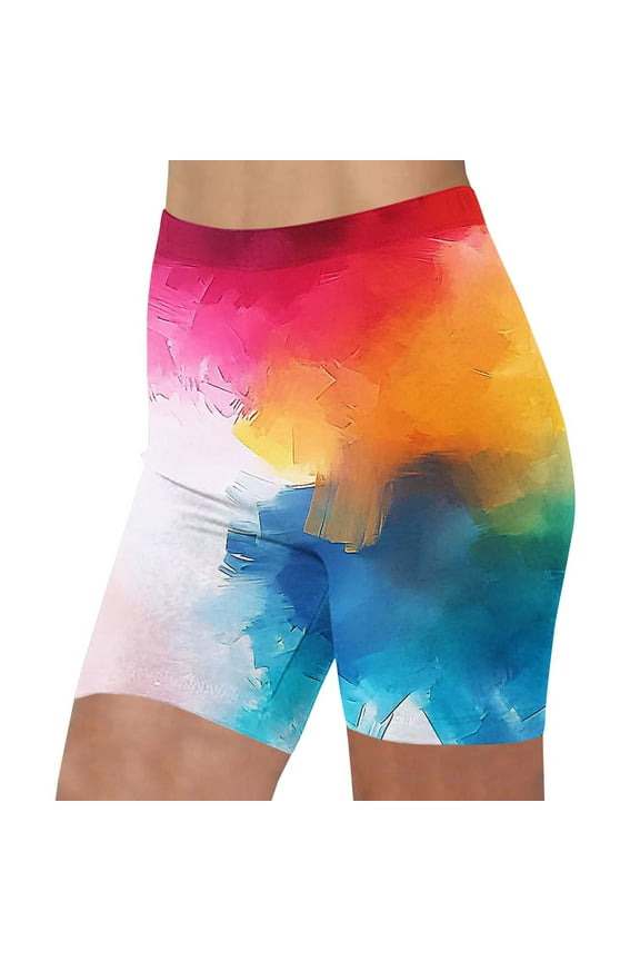 Womens Shorts Fashion Tie-Dye Printed High Waist Elastic Waist Comfortable Short Pants for Yoga, Multicolor, S