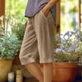 thumbnail image 1 of Ashyfjp Womens Shorts Summer Fashion Solid Color Loose Fit Breathable Cotton-Linen Short Pants with Pockets, Khaki, S, 1 of 6
