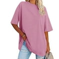 thumbnail image 1 of Shiyifun Womens T Shirts Fashion Oversized Solid Color Half Sleeve Round Neck Tee, Trendy Drop Shoulder Lightweight Shirt for Daily Streetwear, S, 1 of 6