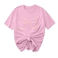 thumbnail image 1 of Ashyfjp Womens T-shirts Casual Fashion Bow Ribbon Printed Short Sleeve Crew Neck Comfortable Breathable Shirts for Women, M, 1 of 4