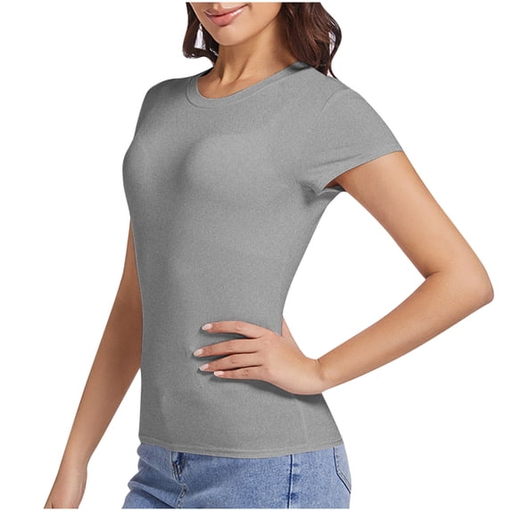 Shiyifun Womens T-shirts Casual Loose-Fit Solid-Color Short-Sleeve Crew Neck Summer Fashion T-Shirt Tops For Women, Dark Gray, S