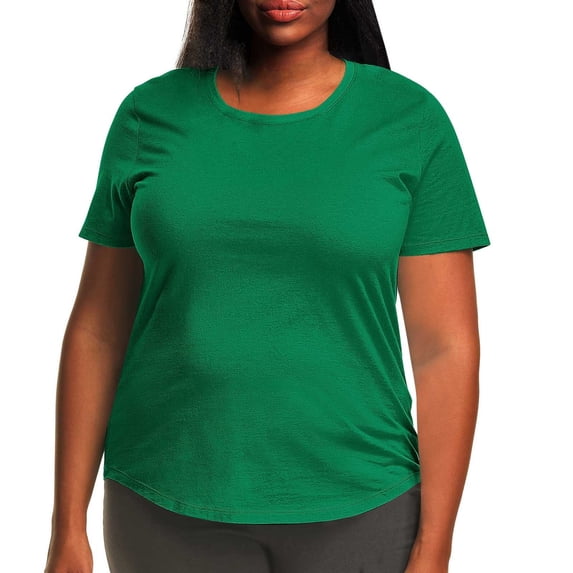 Ashyfjp Womens T-shirts Casual Plus Size Solid Color Short Sleeve Round Neck Breathable Comfortable T-Shirt Top, Green, L