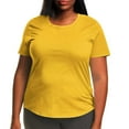 thumbnail image 1 of Ashyfjp Womens T-shirts Casual Plus Size Solid Color Short Sleeve Round Neck Breathable Comfortable T-Shirt Top, Yellow, M, 1 of 5
