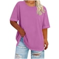 thumbnail image 1 of Ashyfjp Womens T-shirts Casuyal Plus Size Solid Color Short Sleeve Round Neck Base Layer T-Shirt for Women, XXXXL, 1 of 5