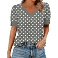 thumbnail image 1 of Shiyifun Womens T-shirts Fashion Polka Dots Solid Color Base Layer T-Shirt Button-Up Short Sleeve V-Neck Shirts for Women, Gray, L, 1 of 5