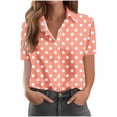 thumbnail image 1 of Ashyfjp Womens Tops Fashion Casual Oversized Free-Fit Polka Dot Short-Sleeve Button Turn Down Collar Shirt Top, Orange, L, 1 of 5