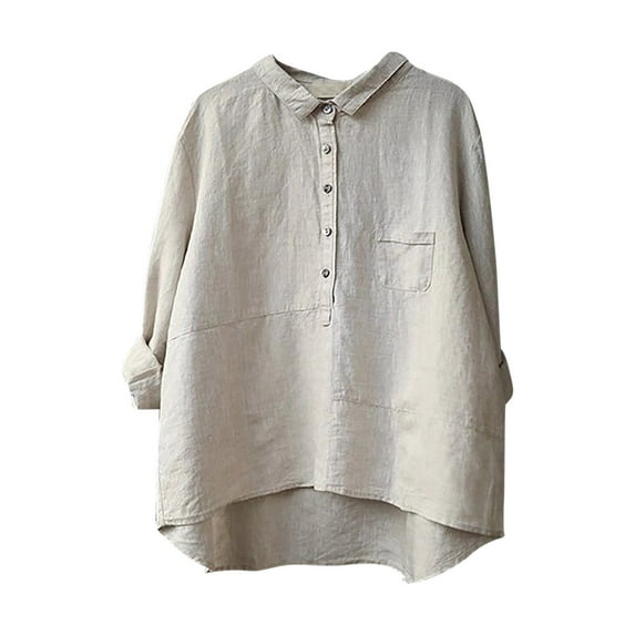 Ashyfjp Womens Tops Trendy 3/4 Sleeve Round Neck Shirts with Buttons Lightweight Comfortable Blouses for Women, Size M-3XL