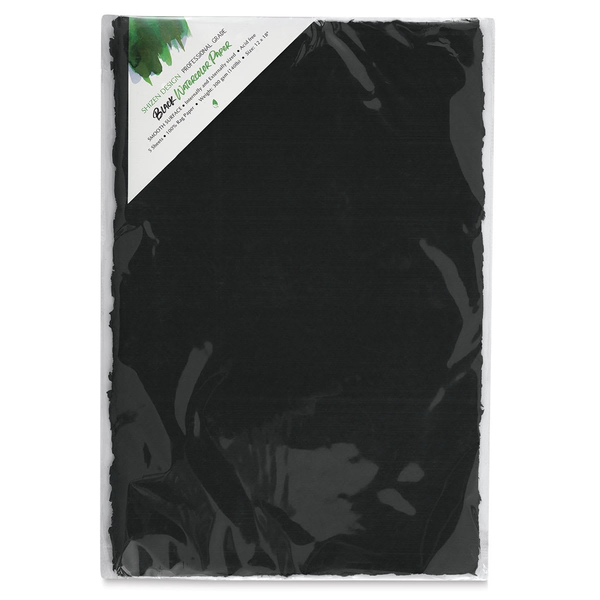 Shizen Black Watercolor Paper - 12" x 18", Hot Press/Smooth, 5 Sheet Pkg