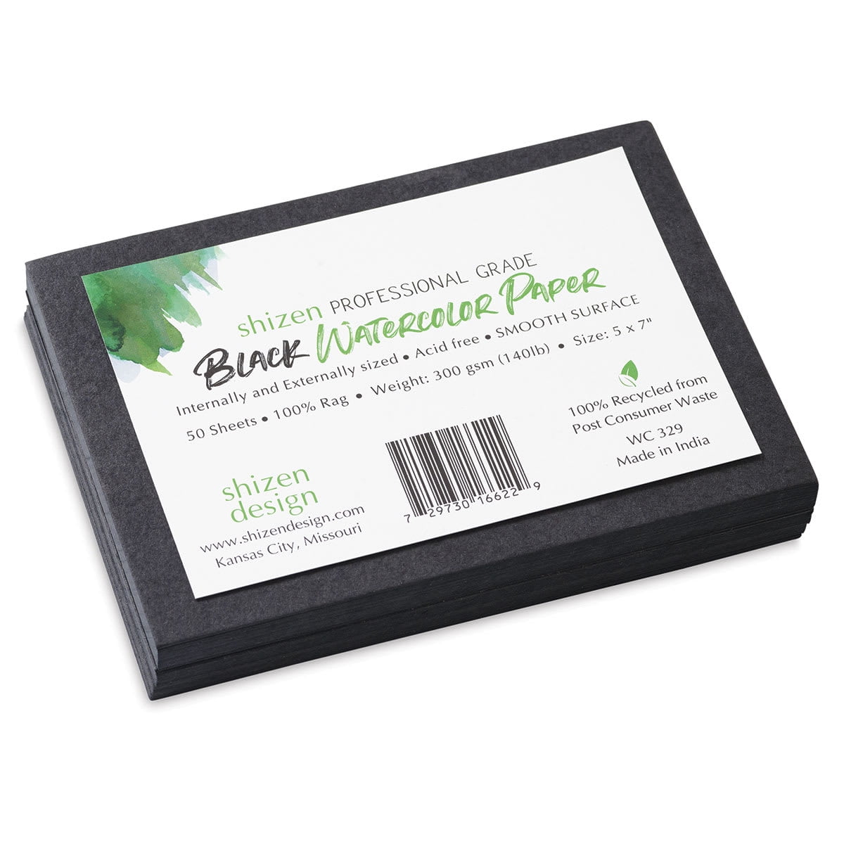 Shizen Black Watercolor Paper - 5" x 7", Hot Press/Smooth, 50 Sheet Pkg