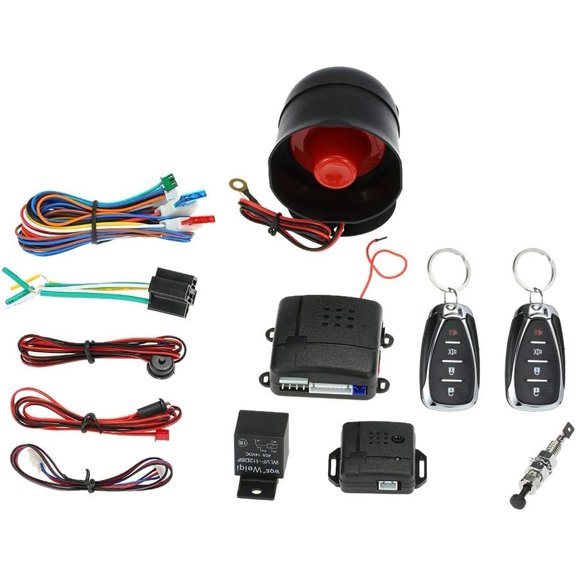 Shkalacar Car Keyless Entry System, Car Security System Burglar Alarm Protection, Anti-Theft System with 2 Black Button Remote Control + Siren+Main Control Unit+Shock Sensor+Wiring Harness