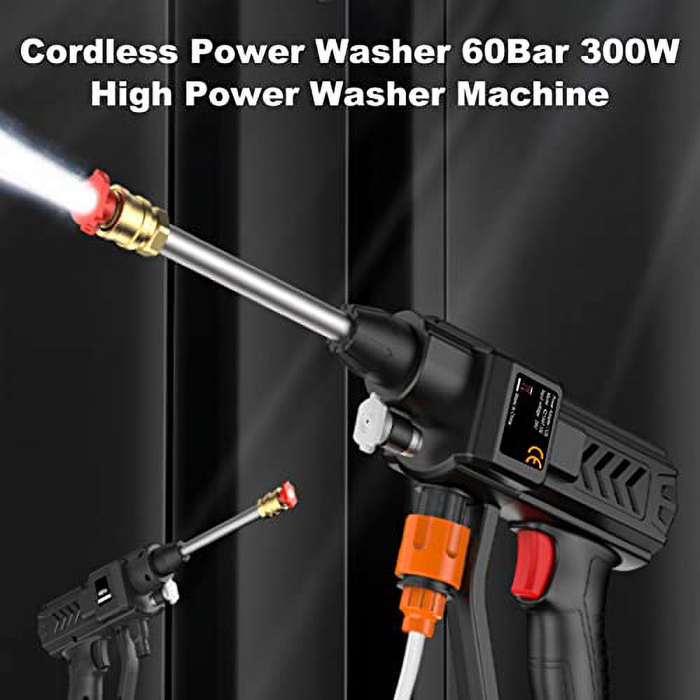Shkalacar Cordless Power Washer, Pressure Washer with Rechargeable Battery 60Bar 300W Portable Power Cleaner Handheld Cleaning Machine 5-in-1 Nozzle for Car Fence Floor Cleaning Wa