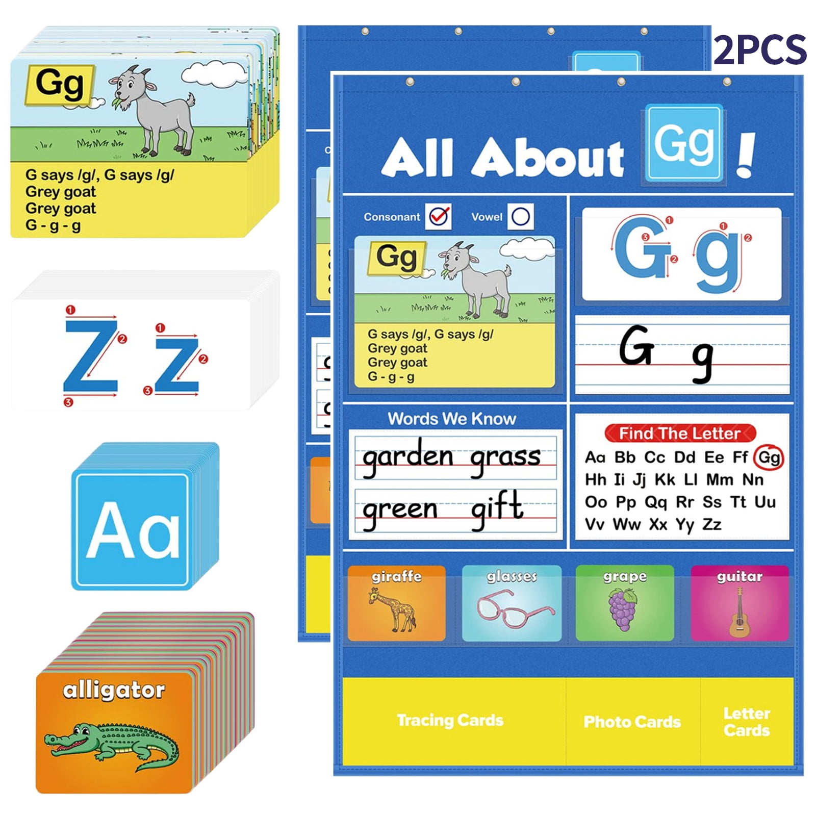 Shkhoas 2pcs ABC Learning Pocket Chart - Alphabet Wall Chart with Flash ...