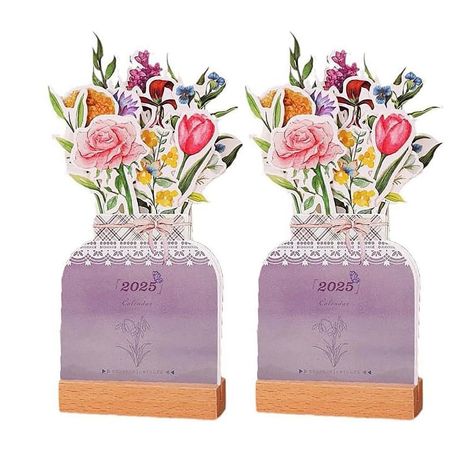 Shkhoas 2pcs Floral Desk Calendar 2025 Mini Pink Standing Motivational
