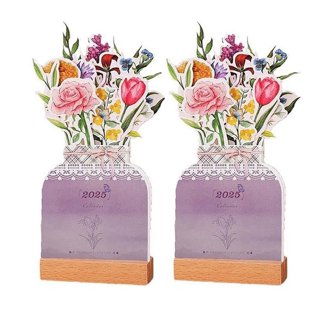 Shkhoas 2pcs Floral Desk Calendar 2025 Mini Pink Standing Motivational