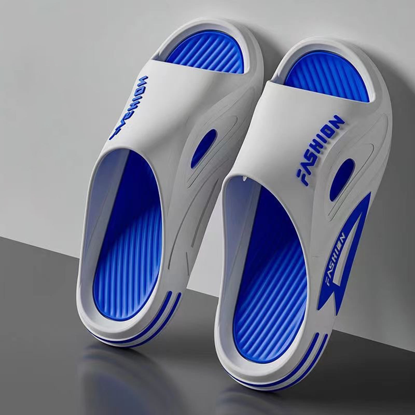 Shkhoas Men's Orthopedic Slide Sandals Comfortable Slippers for Plantar Fasciitis & Heel Pain Relief,Blue 43(US-11)