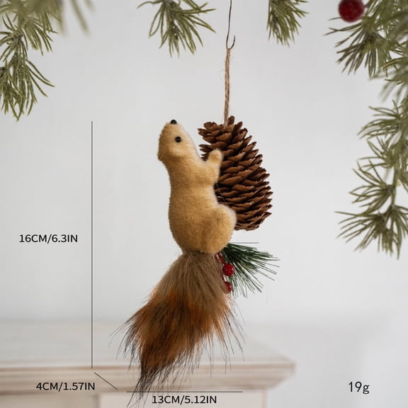 Nature Vibe Sisal Squirrel Ornament Christmas Tree Decorations Natural Froth Realistic Woodland Animals Figurines as Rustic Christmas Ornaments,Rope included