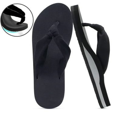 Shkhoas Womens Comfortable Cloth Strap Flip Flops with Arch Support,Black 38(US-7)