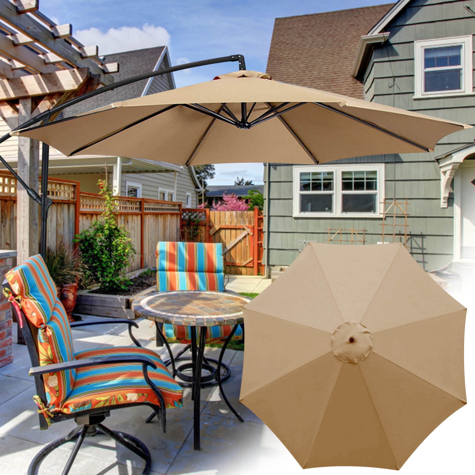 Shldybc 1.97" Khaki Cantilever Patio Umbrella, Long Lasting