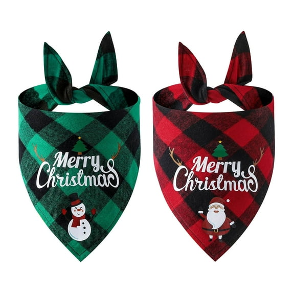 FAMTKT Dog Bandanas, 2Pc Christmas Plaid Dog Bandana Small and Medium Sized Dog Christmas Decoration, Adjustable Accessories for Small To Large Dog Puppy Cat
