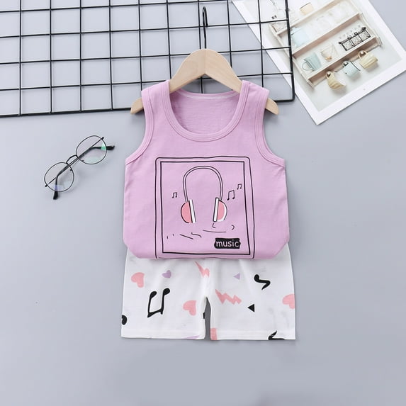 Shldybc Baby Boys Girls Clothes Toddler Sleeveless Cartoon Print Vest Tops + Shorts Summer Outfit 2Pcs Set, Summer Savings Clearance