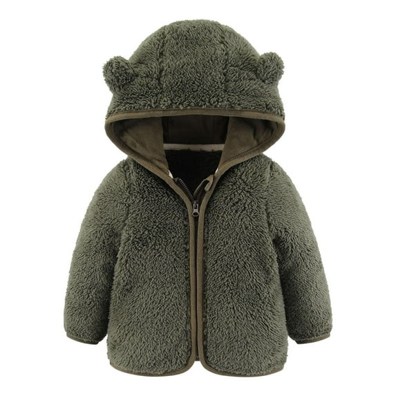 FAMTKT Toddler Baby Girls Boys Fleece Hoodie Jacket Coat Warm Cute Bear Ear Warm Snowsuit Fall Winter Zip Up Jacket Kids Coat Outwear( Army Green, 18-24 Months )