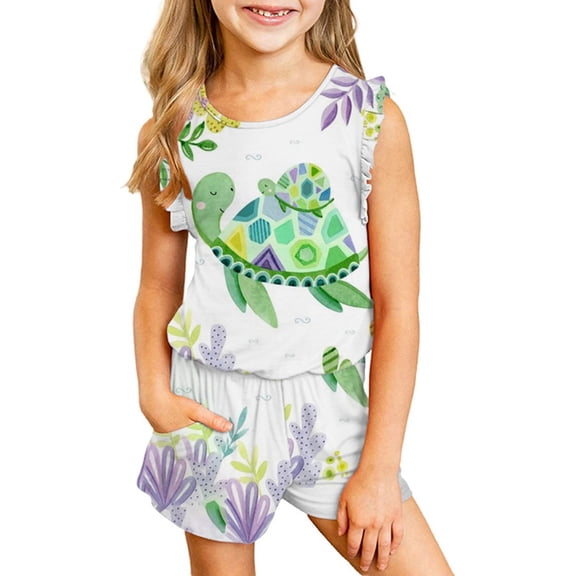 FAMTKT Baby Girl Summer Clothes Kids Sleeveless Flower Print Vest T Shirt Top + Shorts 2PCS Sets Toddler Casual Outfits, Baby Girl Clothes(13-14 Years, Multicolor)