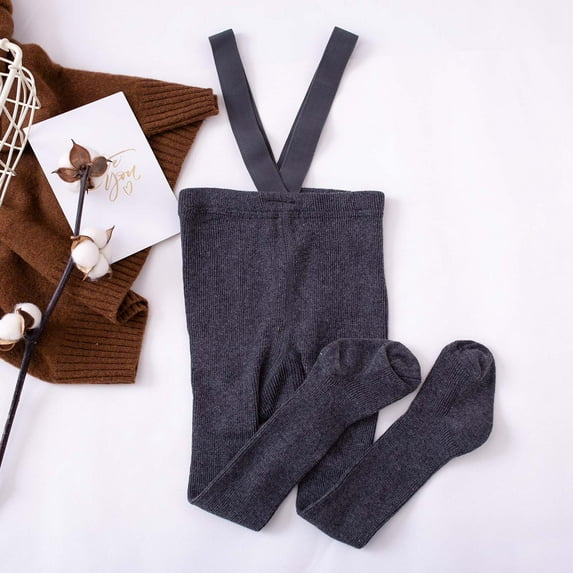 kladzum Baby Girls Boys Leggings with Suspenders Elastic Straps Soft High Waist Tights Warm Pantyhose Stockings, Tights for Girls on Clearance( 6-12 Months, Dark Gray )