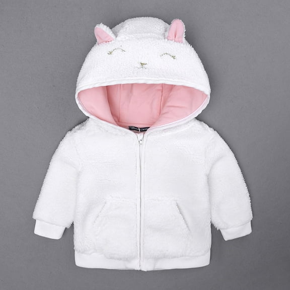FAMTKT Baby Girls Cartoon Ears Shape Hooded Long Sleeve Jacket Sweatshirt Outwear Winter Coat Long Sleeve Outfit, Baby Coat( 0-3 Months, White )