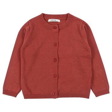 Shldybc Baby Girls Knitted Cardigan Sweater Crewneck Knit Crochet Button Closure Cardigan Tops Coat Outwear for Toddler, Warehouse Clearance( 12-18 Months, Red )