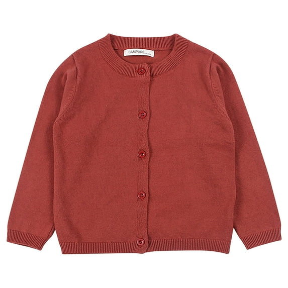 Shldybc Baby Girls Knitted Cardigan Sweater Crewneck Knit Crochet Button Closure Cardigan Tops Coat Outwear for Toddler, Warehouse ( 5-6 Years, Red )