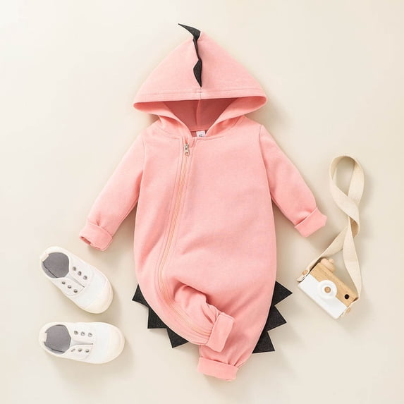 Shldybc Baby Layette Set Infant Boy Girl Dinosaur Halloween Christmas Hooded Romper Jumpsuit Outfits, Baby Jumpsuit on Clearance( Pink, 9-12 Months )