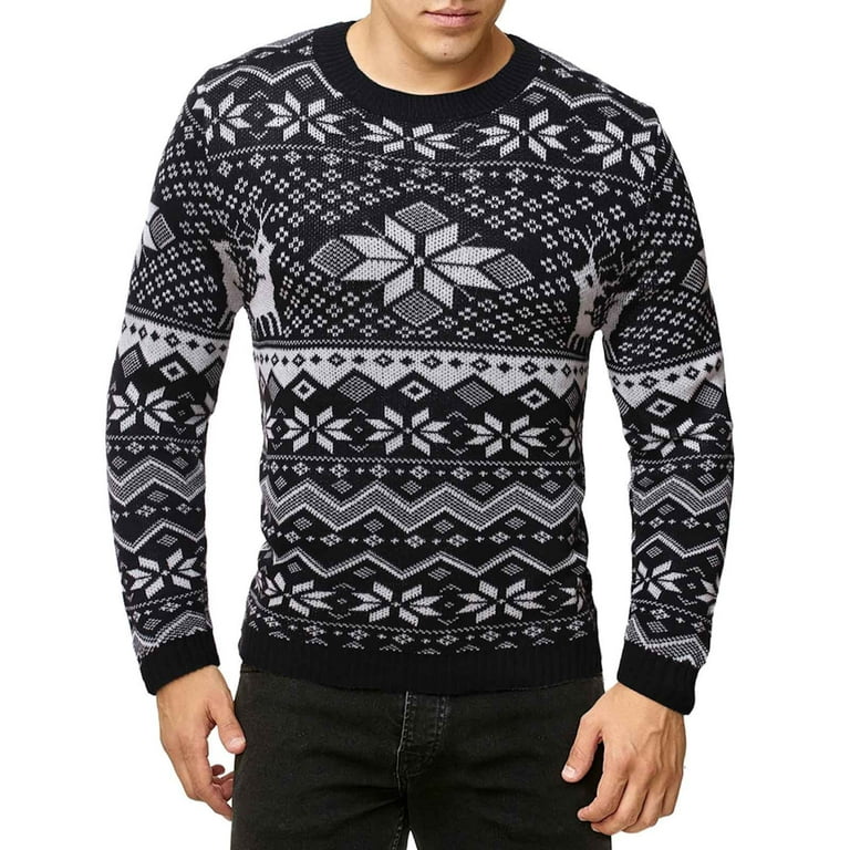 Mens Black And White Christmas Sweater Shldybc Black Men's