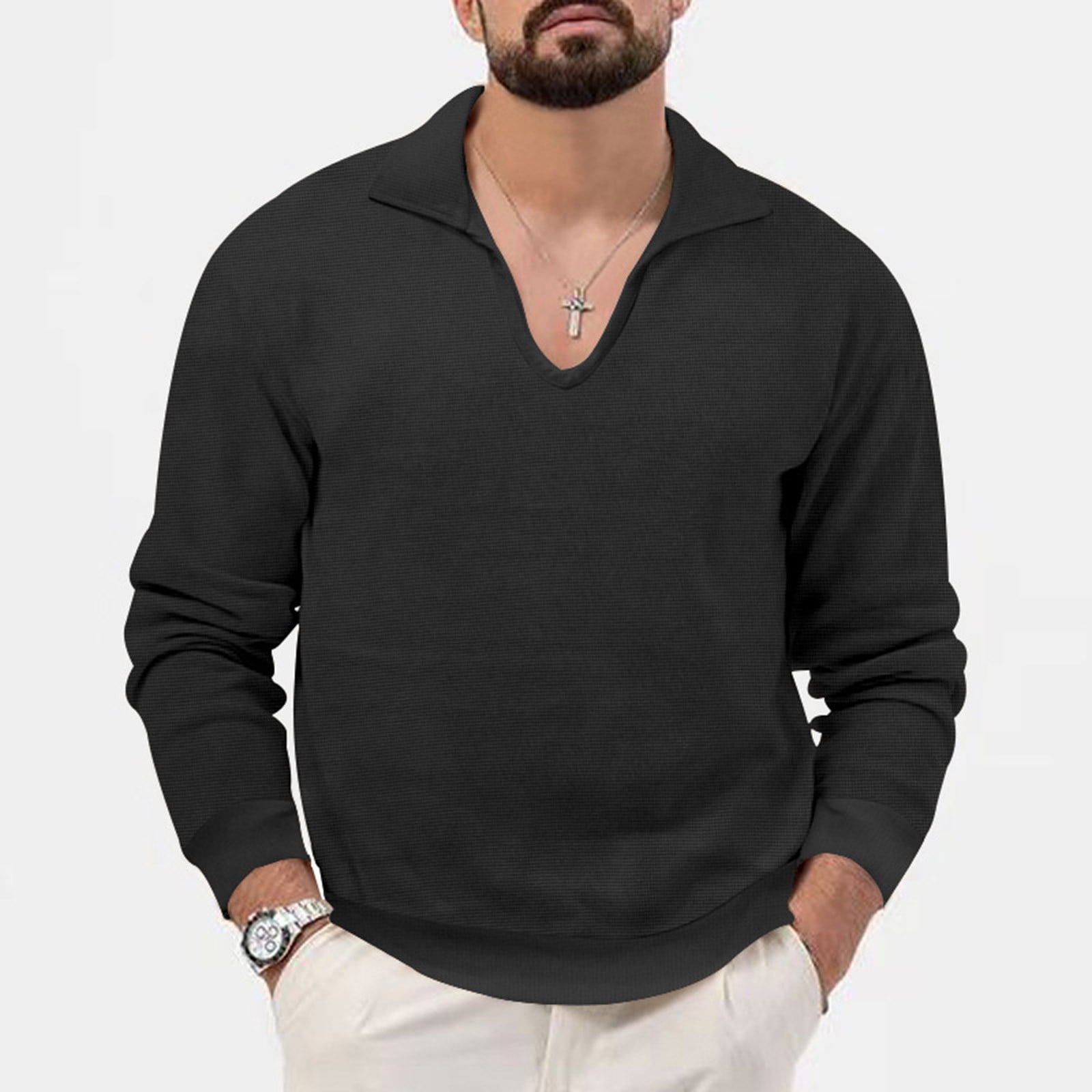 Casual Men Clothing Black Spliced Pullovers Sweater main image 0