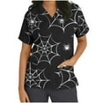thumbnail image 1 of Shldybc Scrubs for Women Halloween Tops Skeleton Pumpkin Tops Blouse Ghost Print Uniforms & Scrubs for Women Nurse Stretchy Workwear Holiday Casual Tees Blouse Scrubs Tops with Pockets-Black, 1 of 5