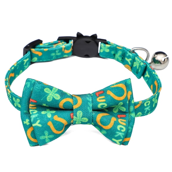 Shldybc Bow Tie Collar, Irish Cat Collar Bowknot St. Patrick's Cat Collar Cat Collar Bow with Bell